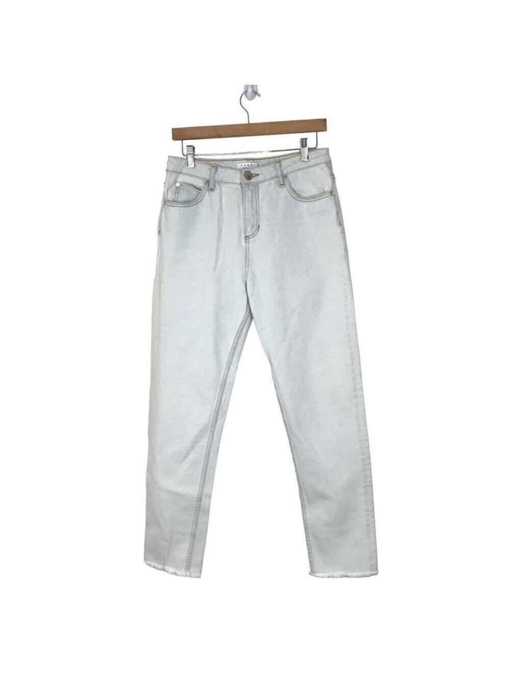 Sandro Paris Light Wash 5 Pocket High Rise Raw Hem Jeans Size 40